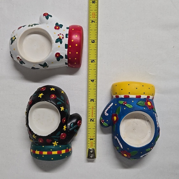3 Vintage Mary Engelbreit ME Tea Light Candle Holders Christmas Mittens Decor - Picture 6 of 16